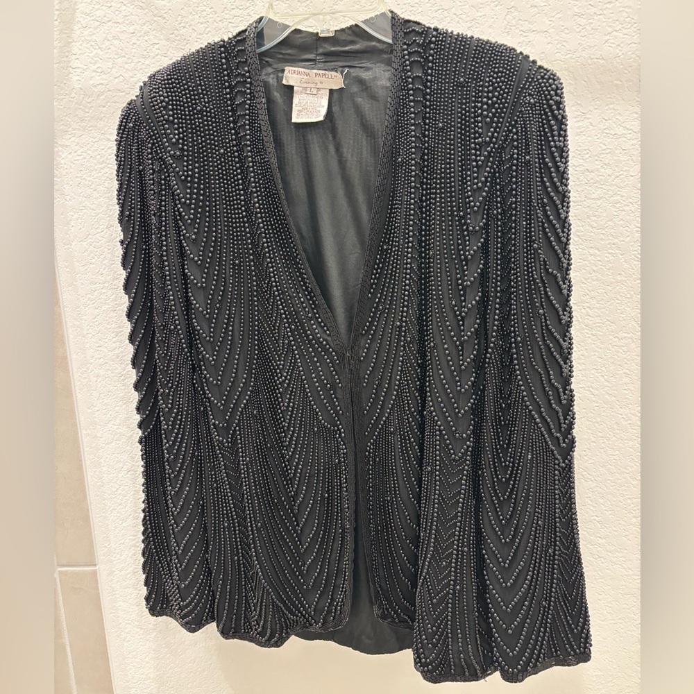 Adrianna Papell Black Beaded Cardigan